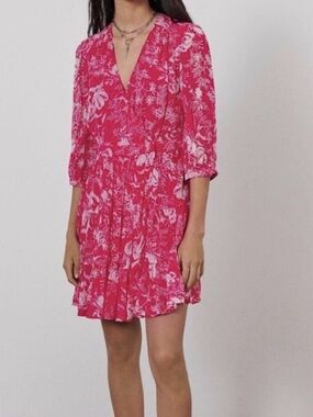 ba&sh ULIA Rose Pink Floral Wrap Mini Dress Parisian Boho Size Medium